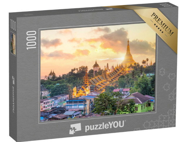 Puzzle 1000 Teile „Sonnenuntergang über der Skyline von Yangon Shwedagon Pagode in Myanmar“