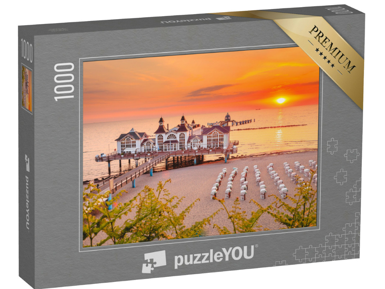 Puzzle 1000 Teile „Goldener Morgen an der Selliner Seebrücke, Ostseebad Sellin, Deutschland“