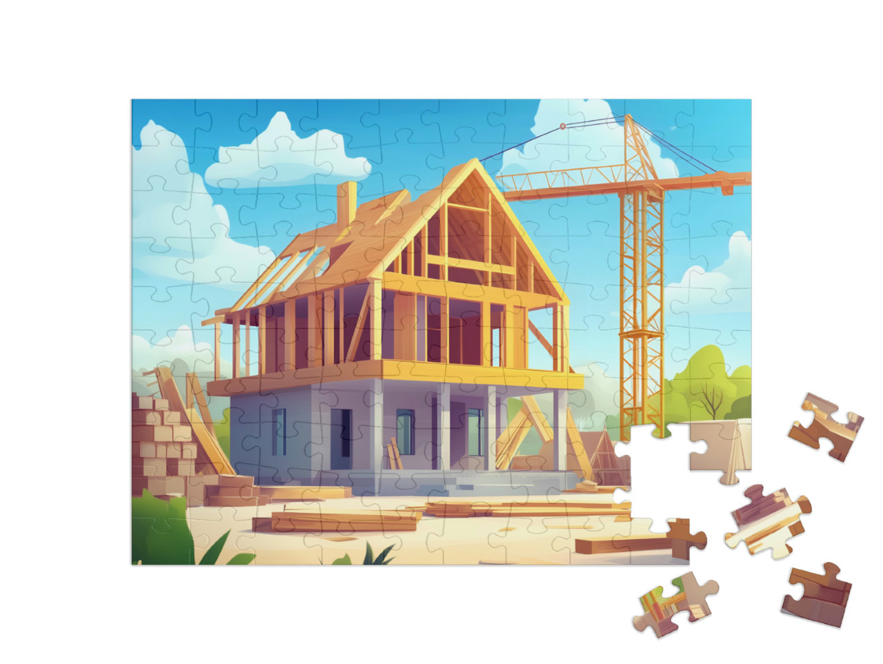 Puzzle 100 Teile „Ein neues Haus entsteht“