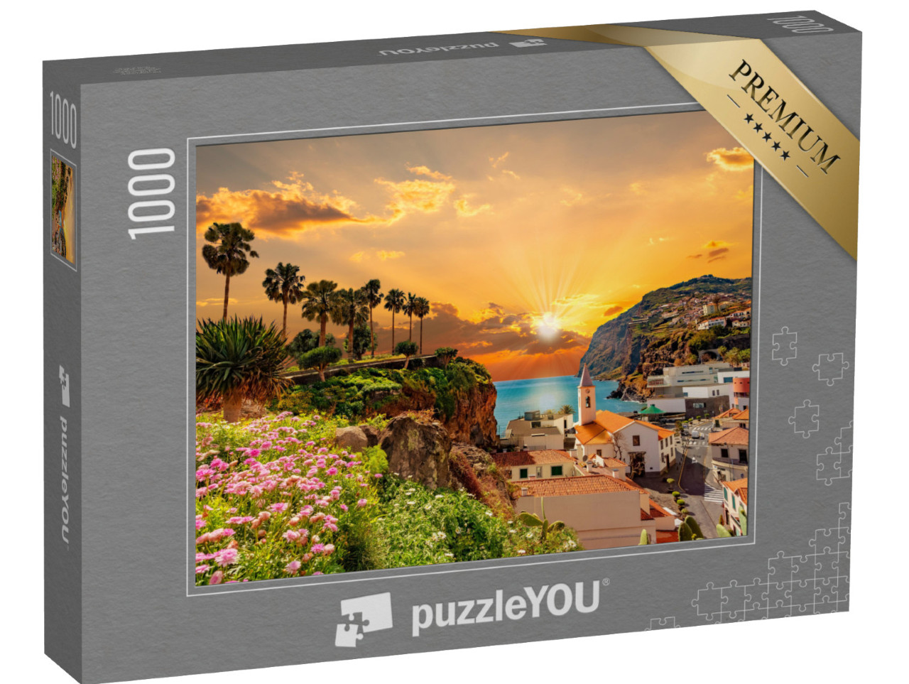 Puzzle 1000 Teile „Sonnenuntergang über der Küstenlinie auf Madeira, Portugal“
