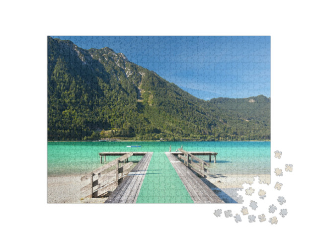 Puzzle 1000 Teile „Alter Holzsteg am Achensee in Österreich“