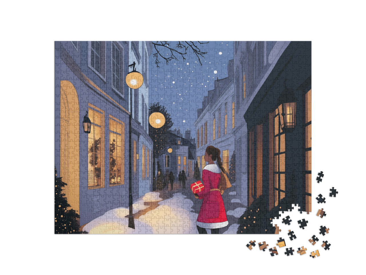 Puzzle 1000 Teile „Weihnachtsstimmung winterlicher Gasse“