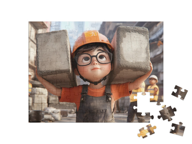 Puzzle 100 Teile „Der kleine, fleißige Bauarbeiter“