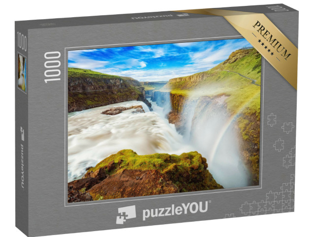 Puzzle 1000 Teile „Gullfoss Wasserfall mit Regenbogen in Island, Europa“