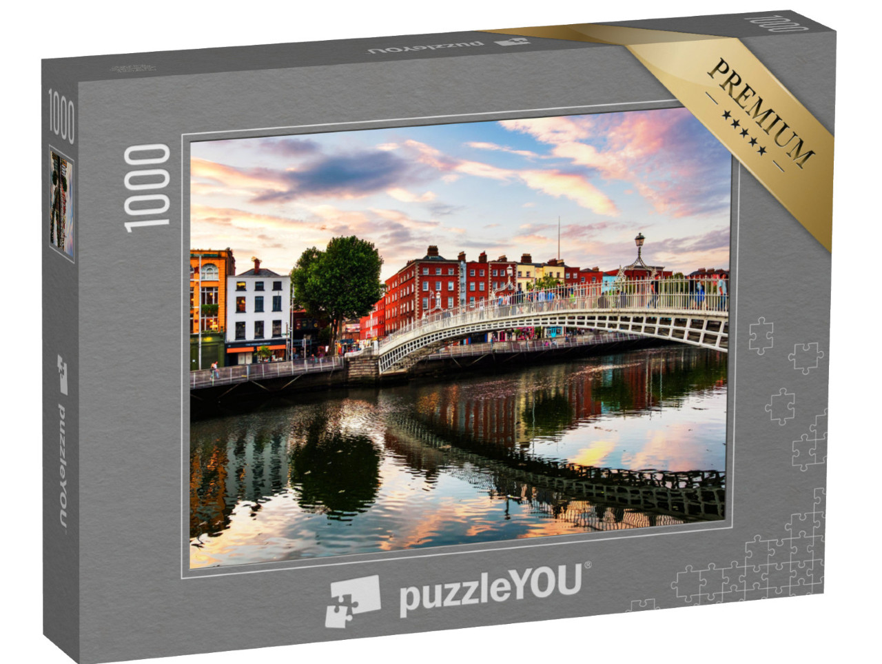 Puzzle 1000 Teile „Wunderschöner Sonnenuntergang an der Ha'penny Bridge, Dublin, Irland“