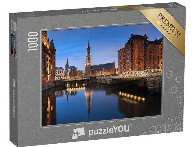 Puzzle 1000 Teile „Hamburg: Speicherstadt in der blauen Stunde“