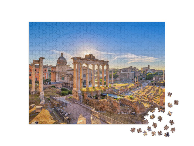 Puzzle 1000 Teile „Sonnenaufgang über Rom mit Forum Romanum“