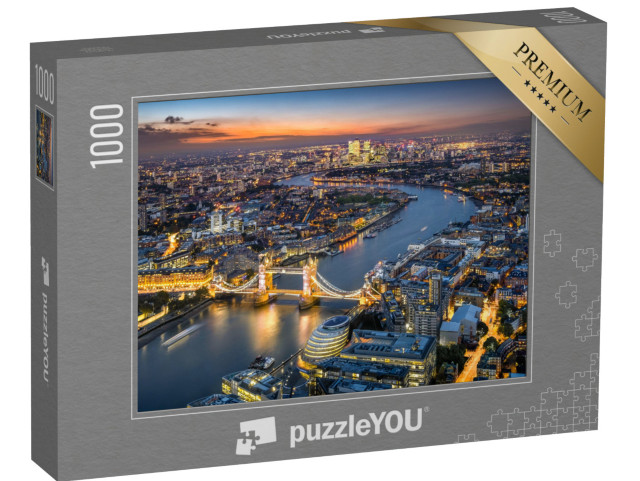 Puzzle 1000 Teile „Londoner Skyline mit Tower Bridge bei Dämmerung“