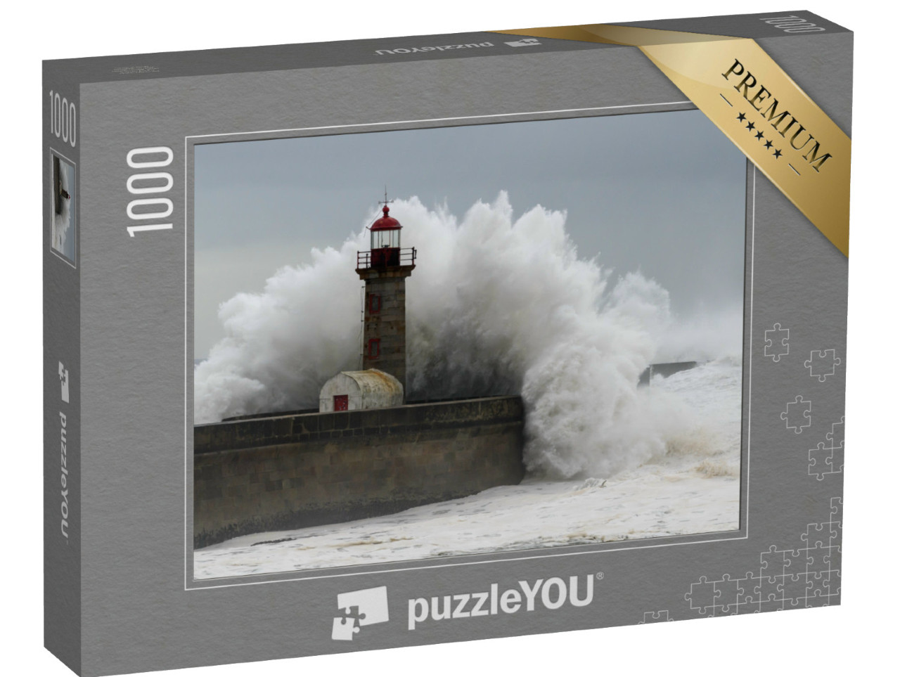 Puzzle 1000 Teile „Wellen brechen über einen Leuchtturm“