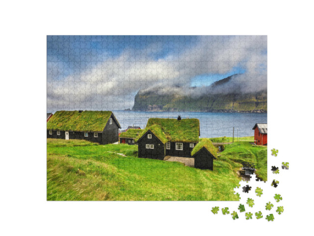 Puzzle 1000 Teile „Dorf Mikladalur auf den Färöer Inseln in Dänemark“