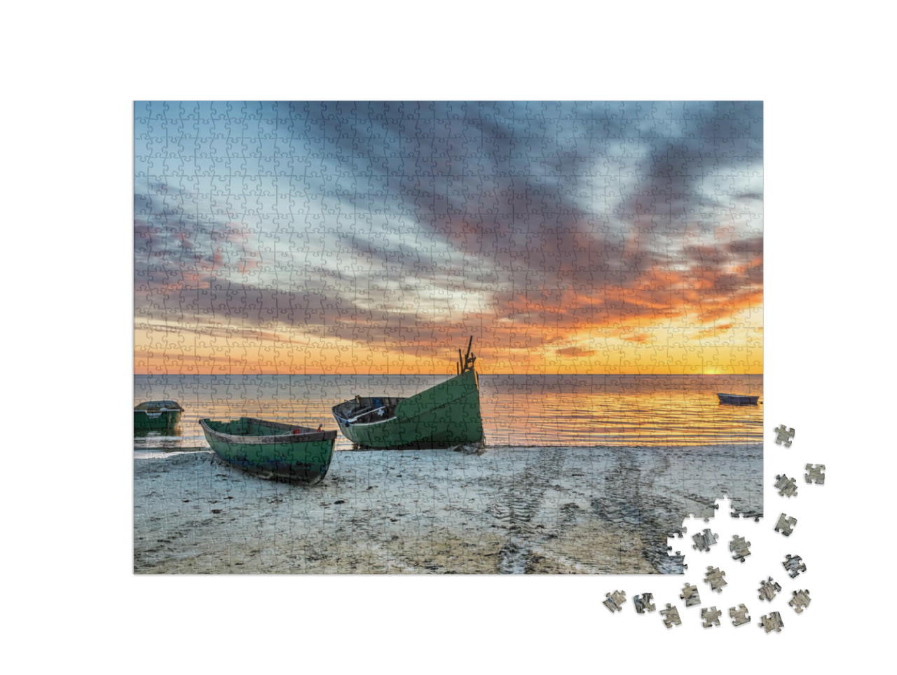 Puzzle 1000 Teile „Verankertes Fischerboot am Sandstrand der Ostsee“