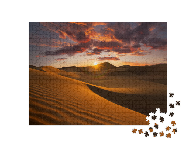 Puzzle 1000 Teile „Schöne Sanddünen in der Wüste Sahara, Sonne, Wolken am Himmel“