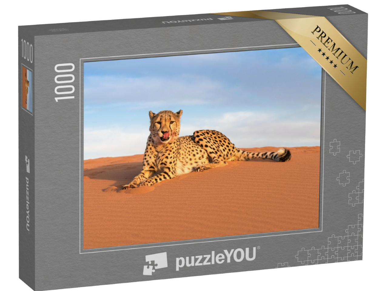 Puzzle 1000 Teile „Gepard im Kanaan N/a'an ku se Desert Retreat Camp“