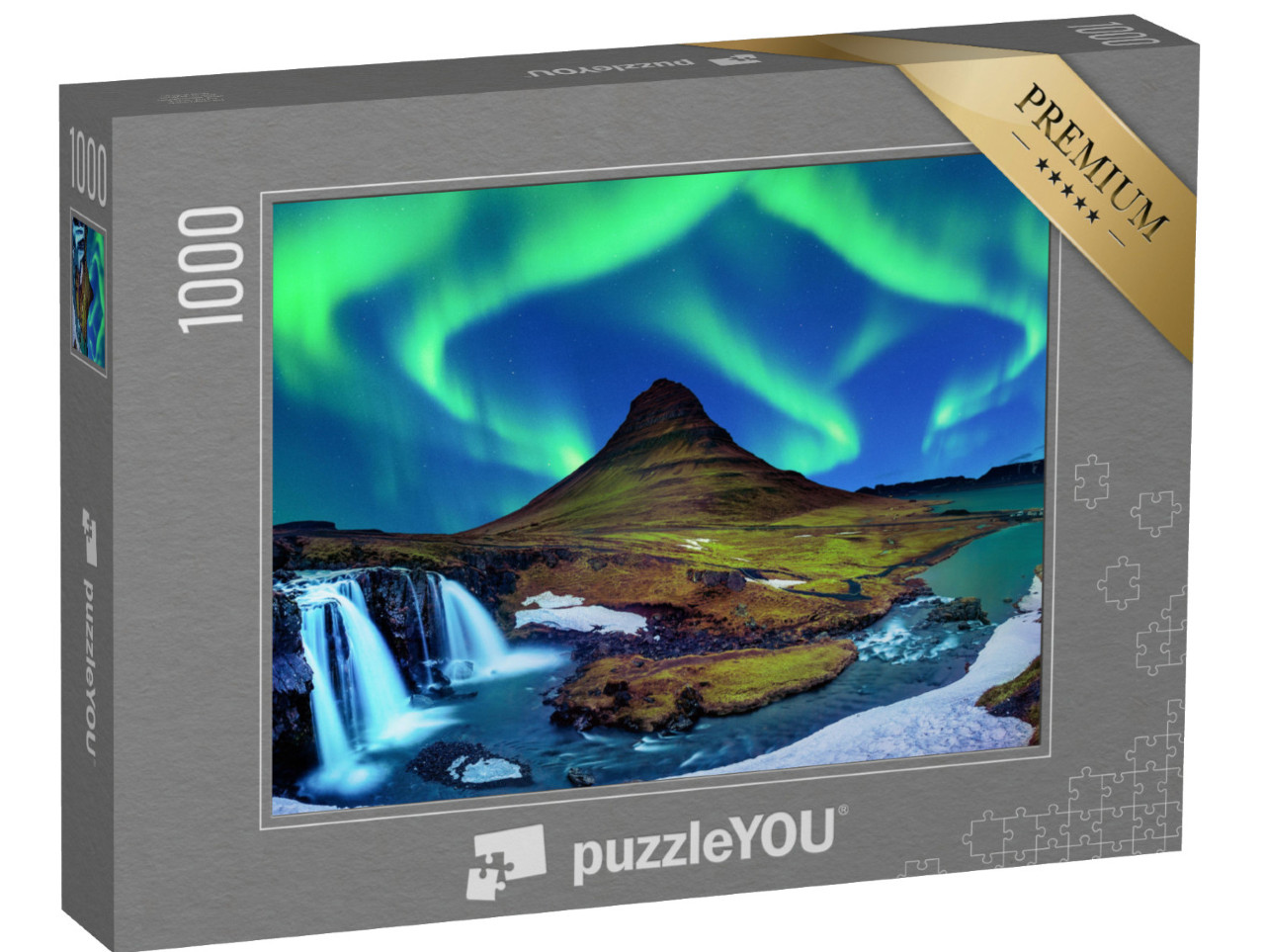 Puzzle 1000 Teile „Nordlicht, Aurora borealis bei Kirkjufell in Island“