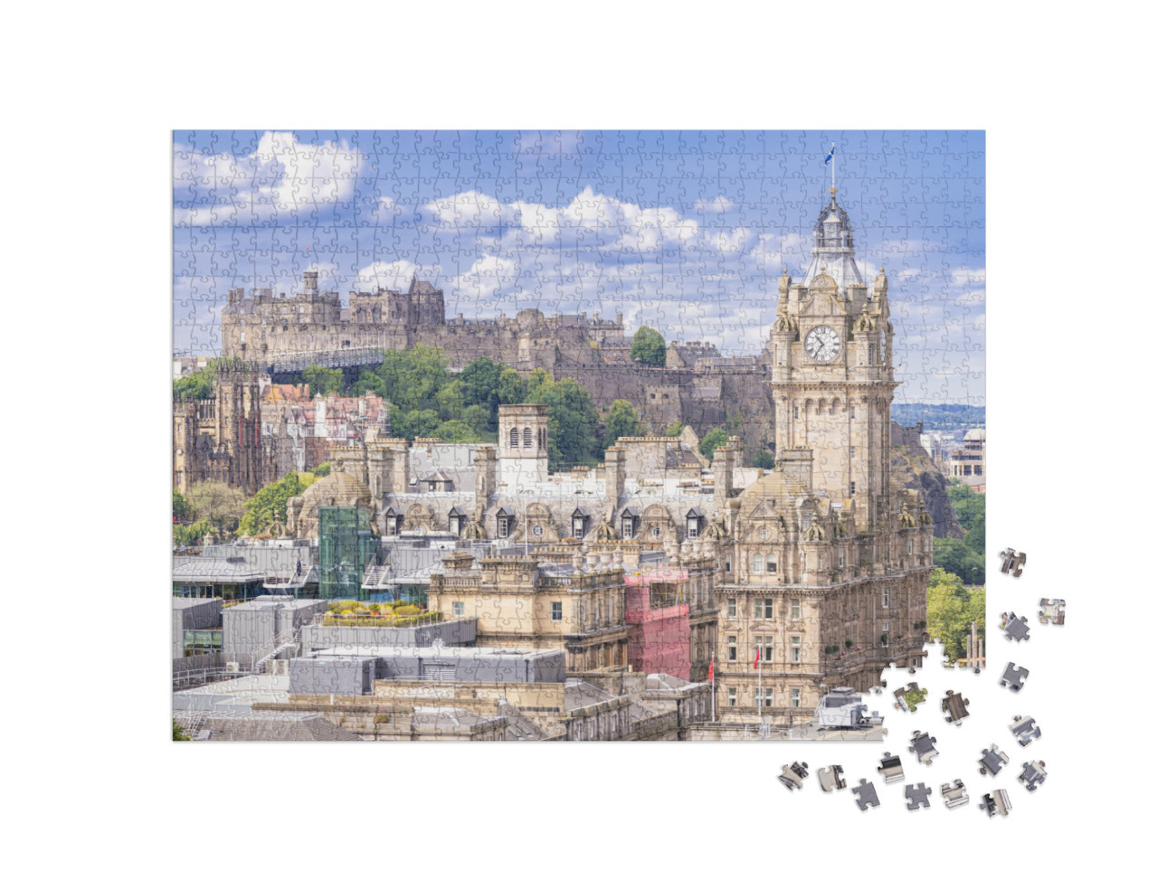 Puzzle 1000 Teile „Edinburgh Castle mit Stadtbild von Calton Hill, Edinburgh, Schottland“