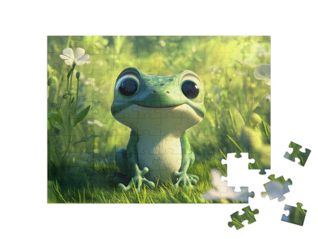 Puzzle 100 Teile „Der Frosch hüpft durch die Frühlingswiese“