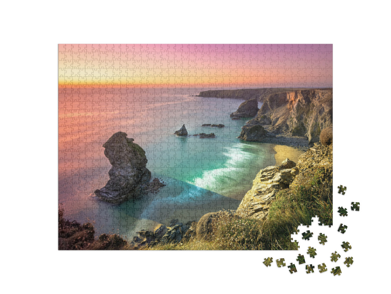 Puzzle 1000 Teile „Sonnenuntergang zwischen Padstow und Newquay in Cornwall, England“