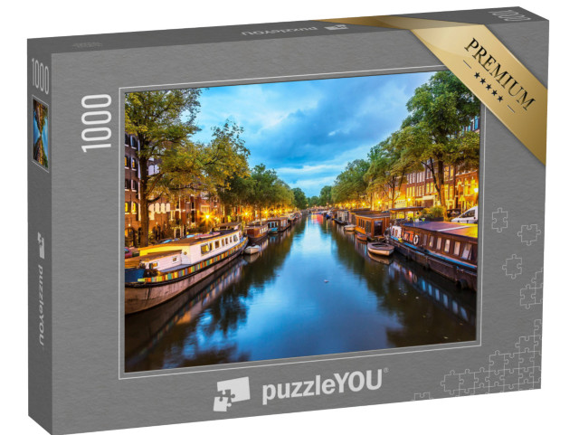 Puzzle 1000 Teile „Gracht in Amsterdam bei Nacht, Niederlande“