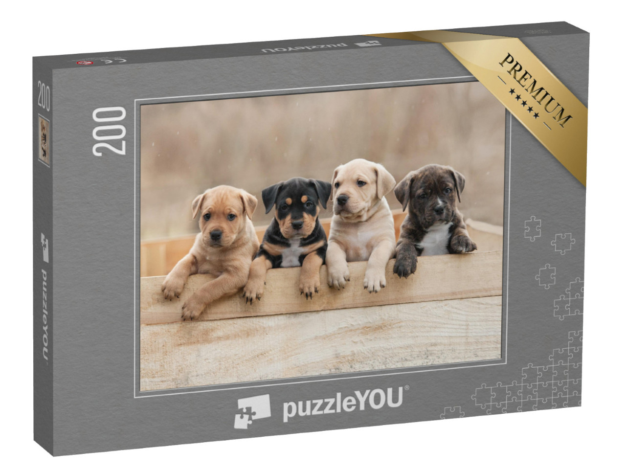 Puzzle 200 Teile „American Staffordshire Terrier-Welpen in einer Box“