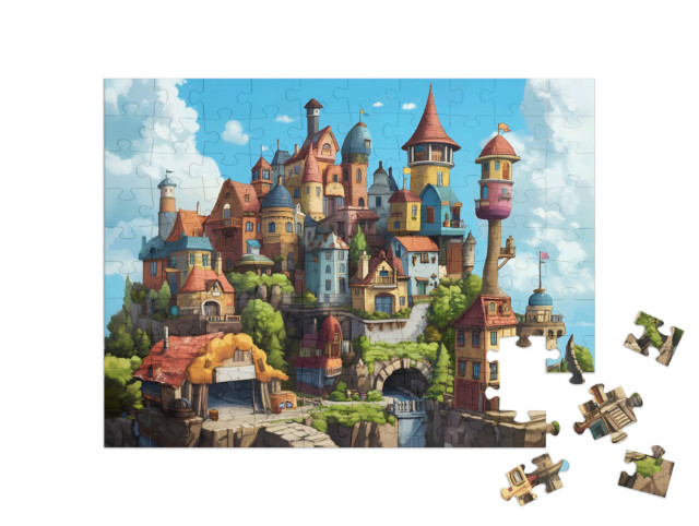 Puzzle 100 Teile „Die geheimnisvolle Stadt voller Häuser und Türme“