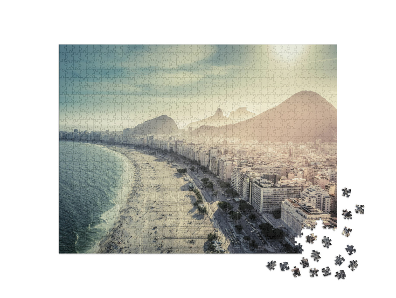 Puzzle 1000 Teile „Copacabana Beach in Rio de Janeiro, Brasilien, schwarz-weiß“