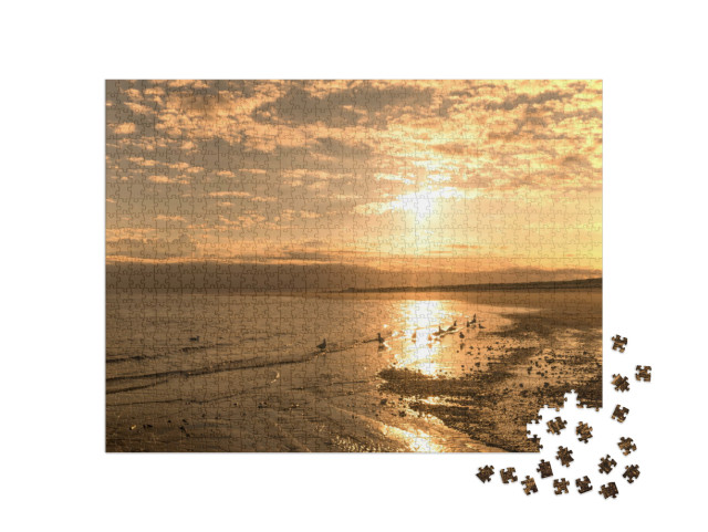 Puzzle 1000 Teile „Sonnenuntergang an einem Dünenstrand auf der Nordseeinsel Langeoog, Deutschland“