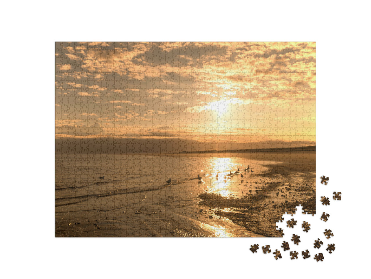 Puzzle 1000 Teile „Sonnenuntergang an einem Dünenstrand auf der Nordseeinsel Langeoog, Deutschland“