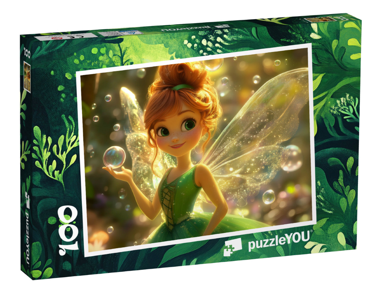 Puzzle 100 Teile „Zauberhafte Fee im grünen Kleid und Flügeln“
