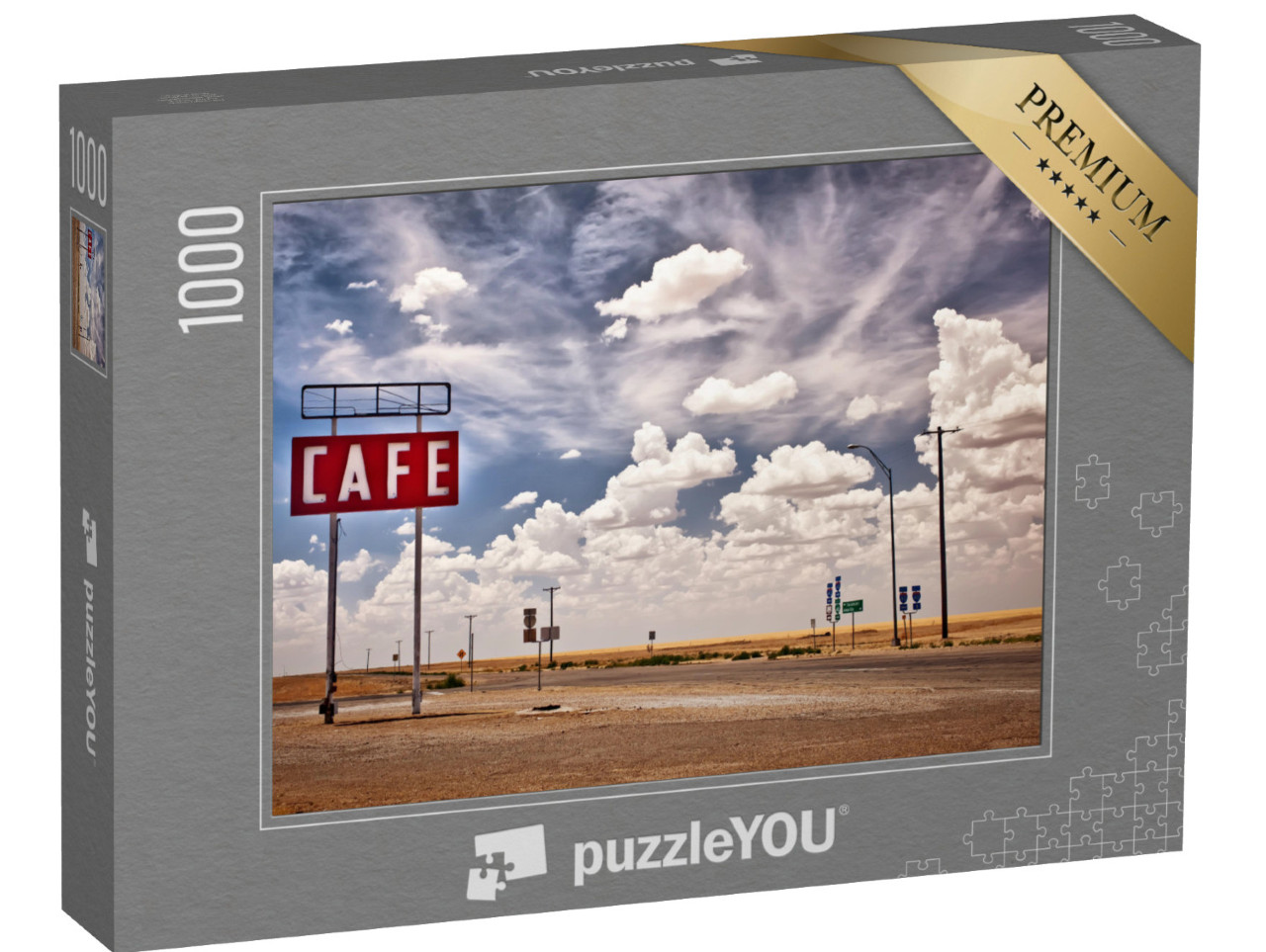 Puzzle 1000 Teile „Cafe-Schild entlang der historischen Route 66 in Texas“