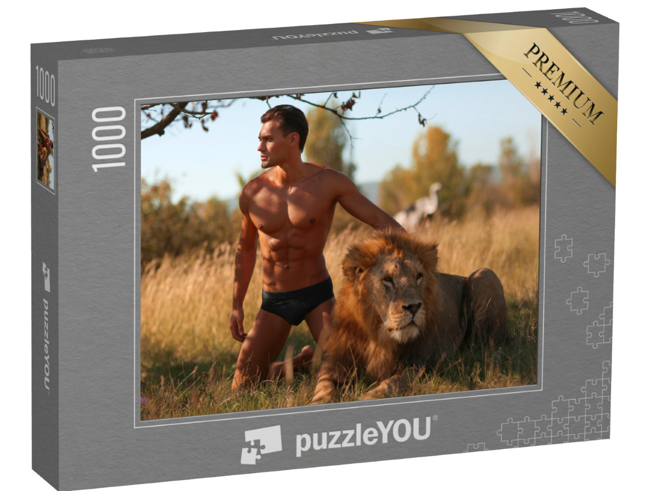 Puzzle 1000 Teile „Sexy Male-Model mit Löwe“
