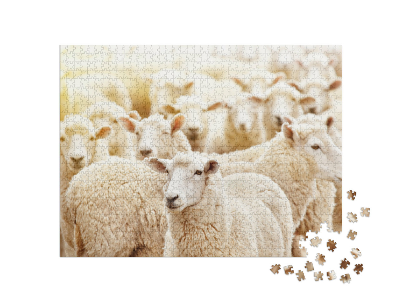 Puzzle 1000 Teile „Nahaufnahme einer Schafherde in einem Viehzuchtbetrieb“