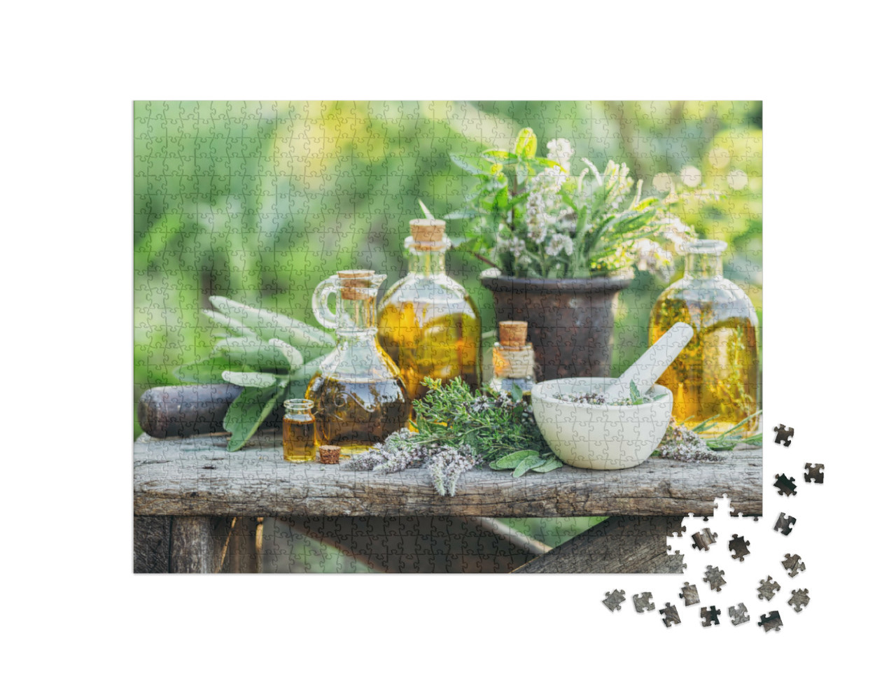 Puzzle 1000 Teile „Öl und Kräuter aus dem Garten“