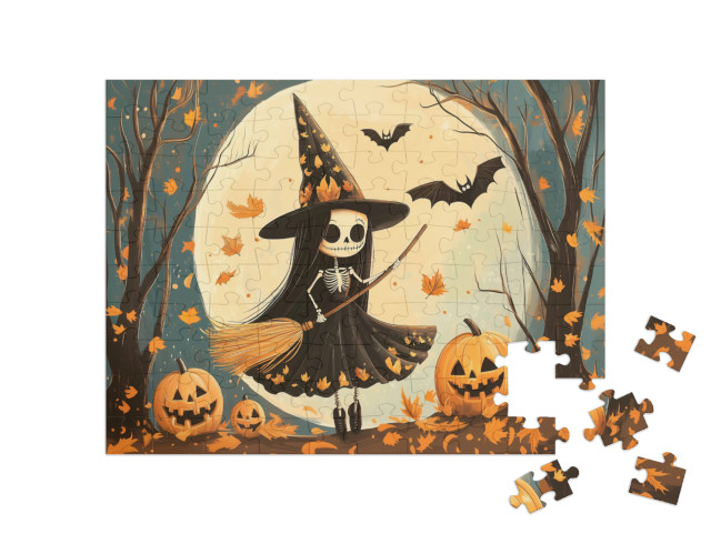 Puzzle 100 Teile „Hexe Martha im Mondschein“