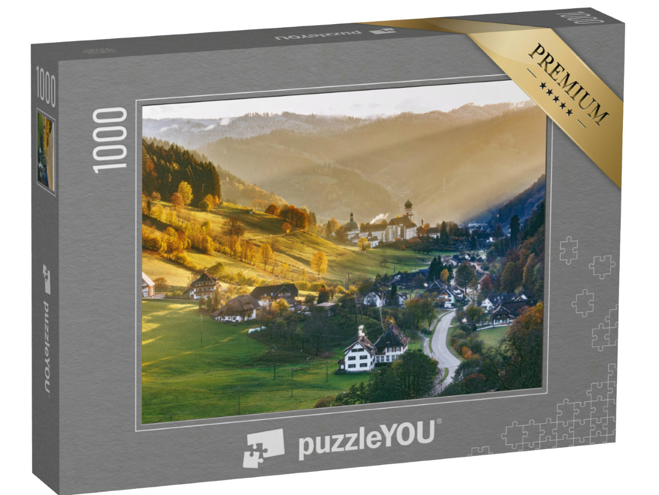 Puzzle 1000 Teile „Traditionelle Häuser: Panorma vom Münstertal im Schwarzwald, Deutschland“