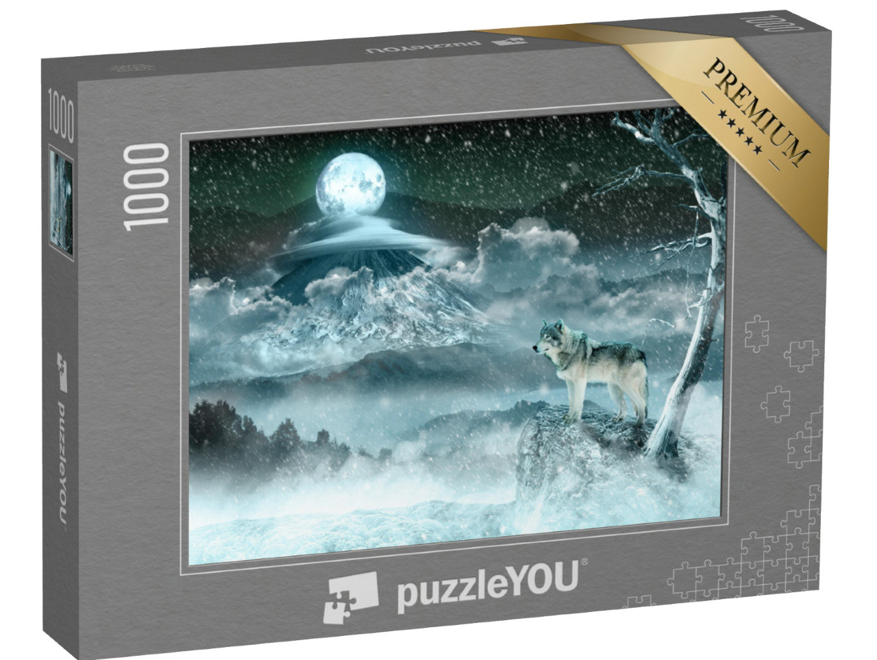 Puzzle 1000 Teile „Mondwolf in weißer Winterlandschaft“