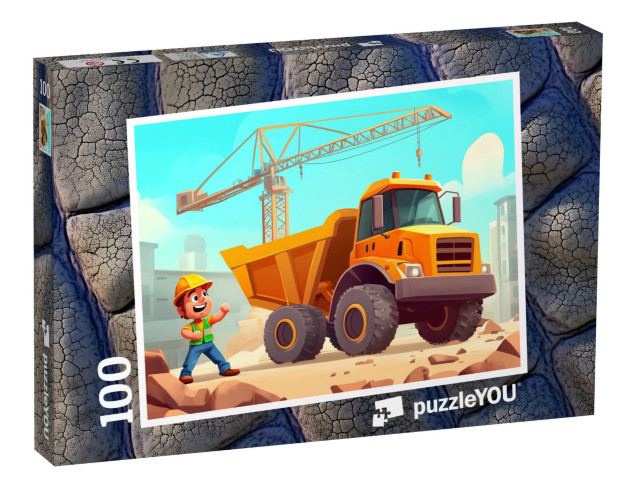 Puzzle 100 Teile „Baustellenfahrzeug in voller Aktion“