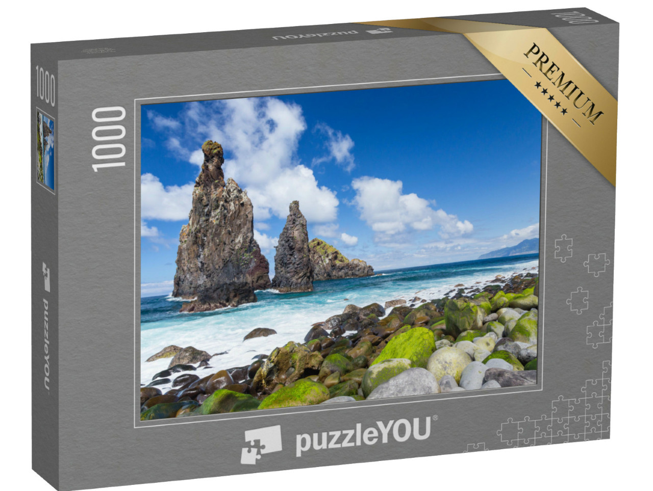 Puzzle 1000 Teile „Felsküste mit kleiner Insel Riberira da Janela, Madeira, Portugal“