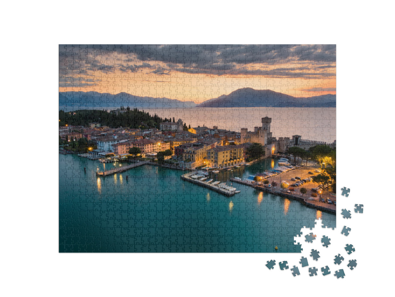 Puzzle 1000 Teile „Sonnenaufgang über Sirmione am Gardasee“